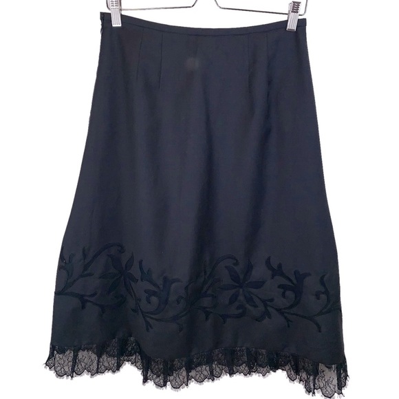 Vintage Ann Taylor Loft Black Gothic Embroidered Lace Trim Midi Skirt sz 6 - Picture 1 of 6